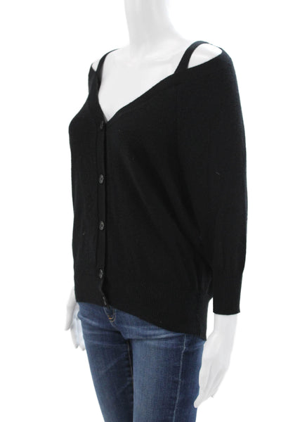 Theory Women Black Cashmere V-Neck Cardigan 3/4 Sleeve Size XS Petite