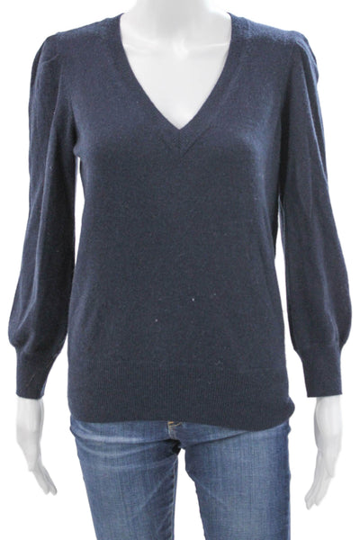 Autumn Cashmere Women V-Neck Pullover Sweater Blue 100% Cashmere Size S