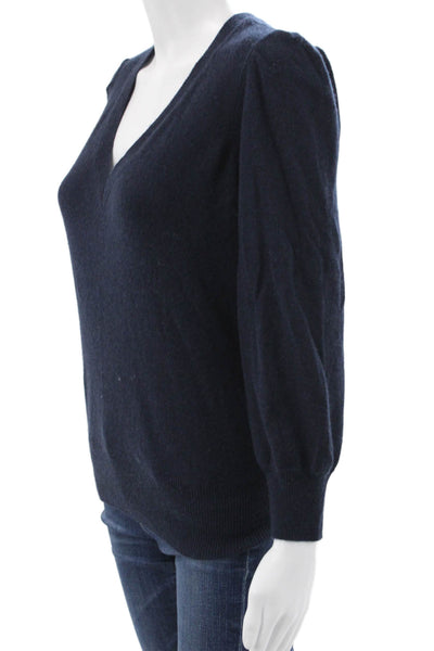 Autumn Cashmere Women V-Neck Pullover Sweater Blue 100% Cashmere Size S