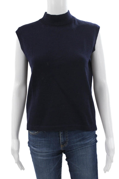 St. John Womens Sweater Vest Mock Neck Sleeveless Blue Size M