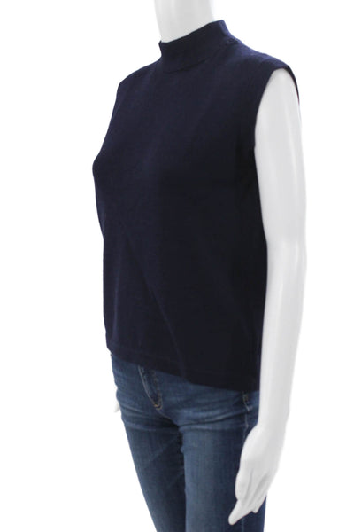 St. John Womens Sweater Vest Mock Neck Sleeveless Blue Size M