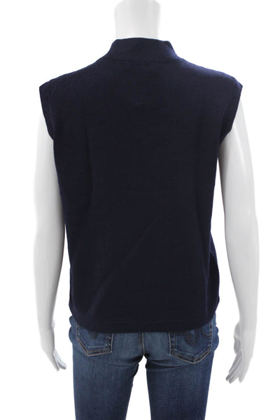 St. John Womens Sweater Vest Mock Neck Sleeveless Blue Size M