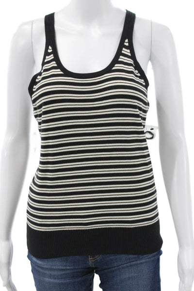 DKNY Women Silk Blend Striped Scoop Neck Sleeveless Tank Black Size L