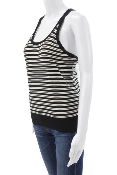 DKNY Women Silk Blend Striped Scoop Neck Sleeveless Tank Black Size L