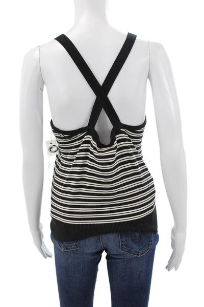 DKNY Women Silk Blend Striped Scoop Neck Sleeveless Tank Black Size L