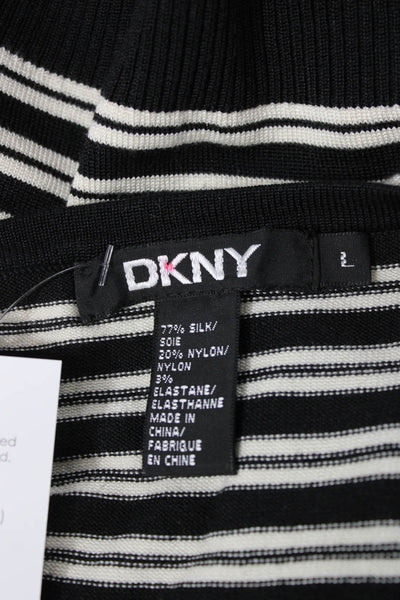 DKNY Women Silk Blend Striped Scoop Neck Sleeveless Tank Black Size L