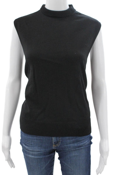 Escada Womens Wool Blend Mock Neck Sleeveless Vest Sweater Black Size 42