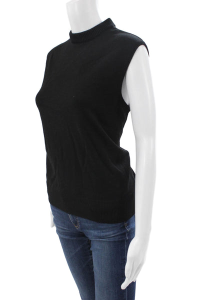 Escada Womens Wool Blend Mock Neck Sleeveless Vest Sweater Black Size 42