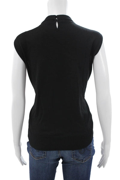 Escada Womens Wool Blend Mock Neck Sleeveless Vest Sweater Black Size 42