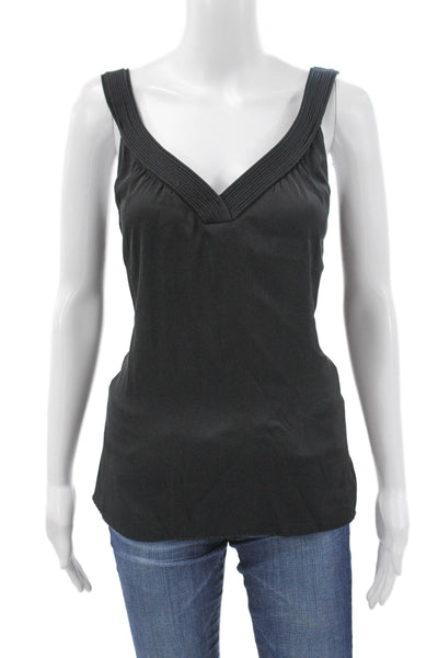 Elie Tahari Women Basic Silk Blend V Neck Sleeveless Black Tank Top Size L