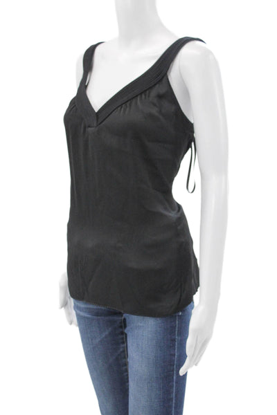 Elie Tahari Women Basic Silk Blend V Neck Sleeveless Black Tank Top Size L