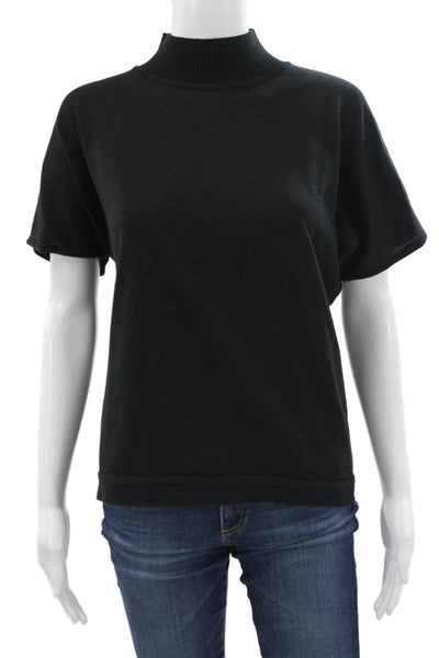 Mondi Women Black Cotton Mock Neck Pullover Sweater Short Sleeve Size 44