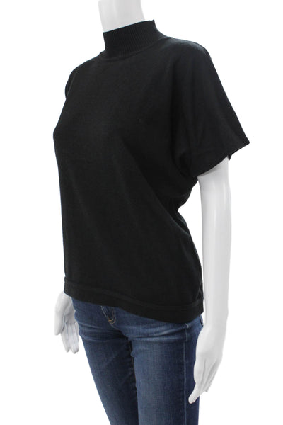 Mondi Women Black Cotton Mock Neck Pullover Sweater Short Sleeve Size 44