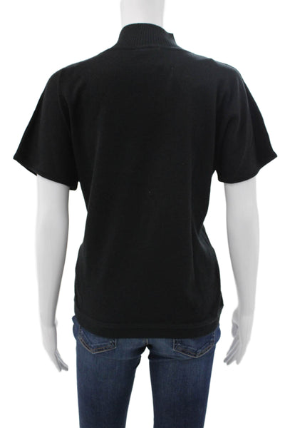 Mondi Women Black Cotton Mock Neck Pullover Sweater Short Sleeve Size 44