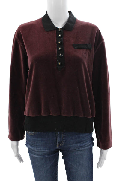 Sonia Rykiel Womens Polo Red Collared Cotton Blend Long Sleeve Size XL