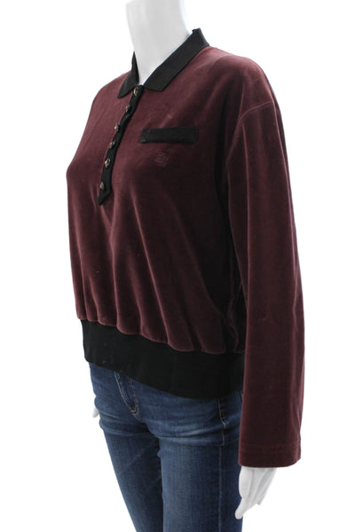 Sonia Rykiel Womens Polo Red Collared Cotton Blend Long Sleeve Size XL