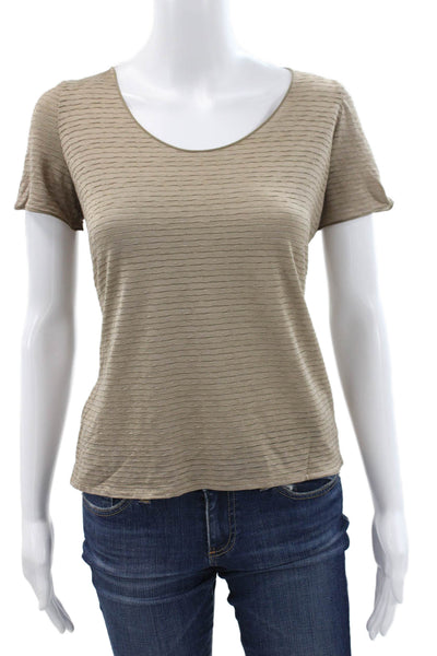 Armani Collezioni Women Striped Beige Viscose T-Shirt Short Sleeve Size 14