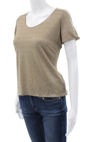 Armani Collezioni Women Striped Beige Viscose T-Shirt Short Sleeve Size 14