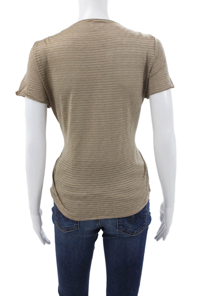 Armani Collezioni Women Striped Beige Viscose T-Shirt Short Sleeve Size 14