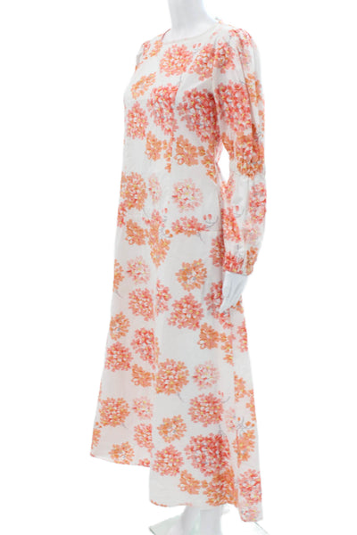 Arias Womens Maxi Dress White Floral Long Sleeve Round Neck Cotton Zip Size 0