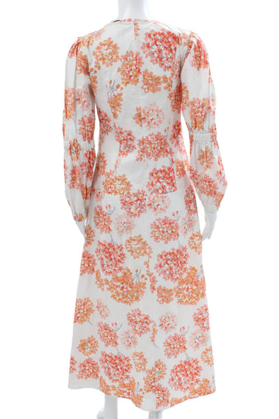 Arias Womens Maxi Dress White Floral Long Sleeve Round Neck Cotton Zip Size 0