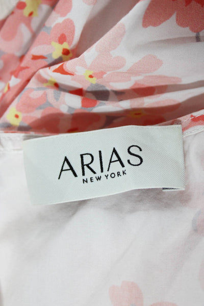 Arias Womens Maxi Dress White Floral Long Sleeve Round Neck Cotton Zip Size 0