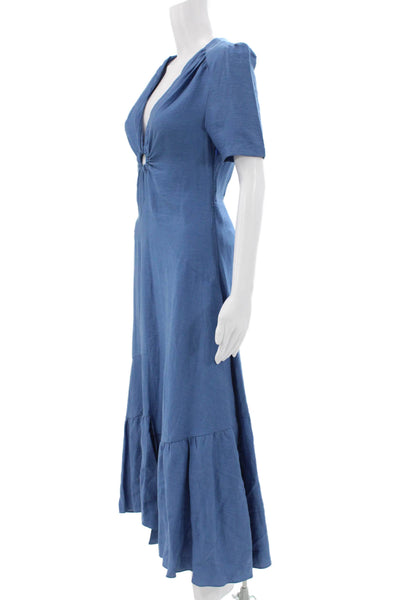 Sandro Women Blue V Neck Short Sleeve Maxi Dress Viscose Size 34