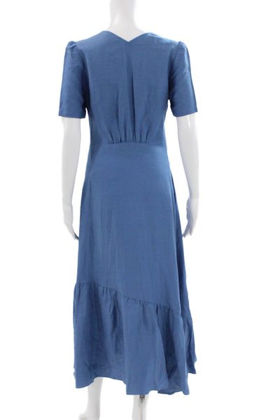 Sandro Women Blue V Neck Short Sleeve Maxi Dress Viscose Size 34