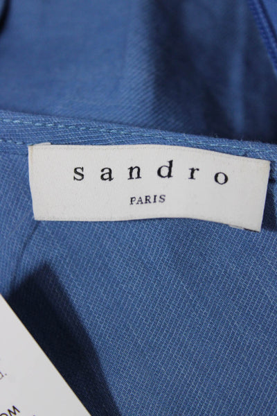 Sandro Women Blue V Neck Short Sleeve Maxi Dress Viscose Size 34