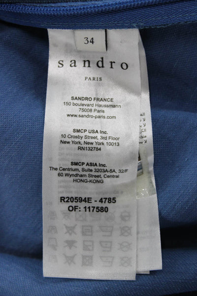 Sandro Women Blue V Neck Short Sleeve Maxi Dress Viscose Size 34