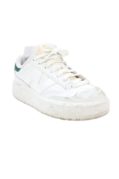 New Balance Womens Lace Up Logo Low Top Sneakers White Green Leather Size 5