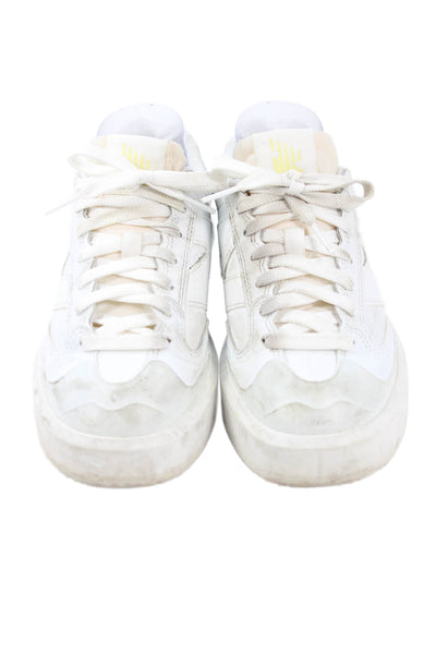 New Balance Womens Lace Up Logo Low Top Sneakers White Green Leather Size 5