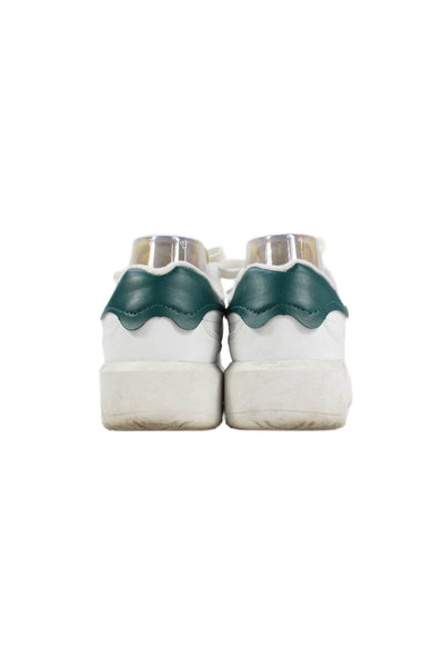 New Balance Womens Lace Up Logo Low Top Sneakers White Green Leather Size 5
