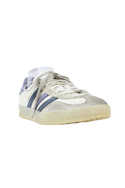 Adidas Womens Lace Up Suede Trim Low Top Gazelle Sneakers White Blue Size 5.5