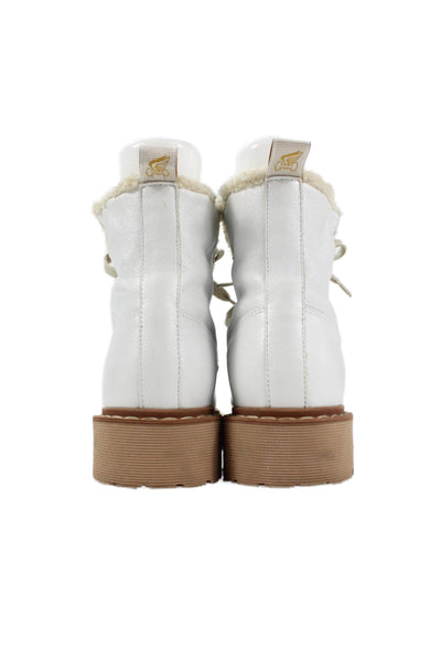 Hogan Womens Lace Up Block Heel Ankle Boots White Beige Leather Size 37