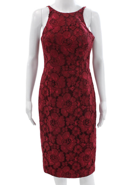 Black Halo Womens Sheath Dress Halter Floral Red Cotton Knee Length Size 6