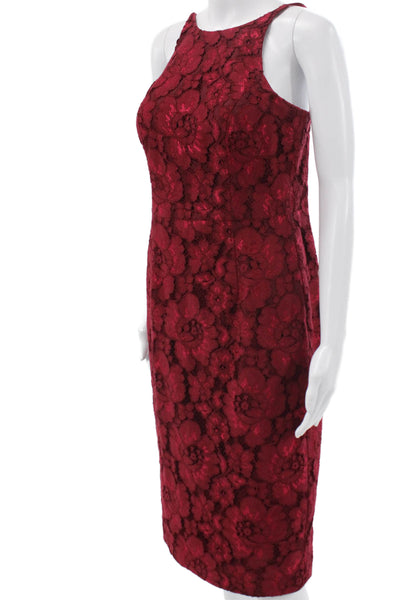 Black Halo Womens Sheath Dress Halter Floral Red Cotton Knee Length Size 6