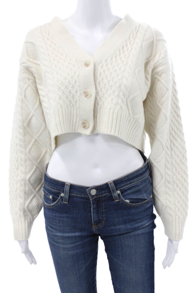Sunday Best Womens V-Neck Merino Wool Cardigan Ivory Long Sleeve Size M