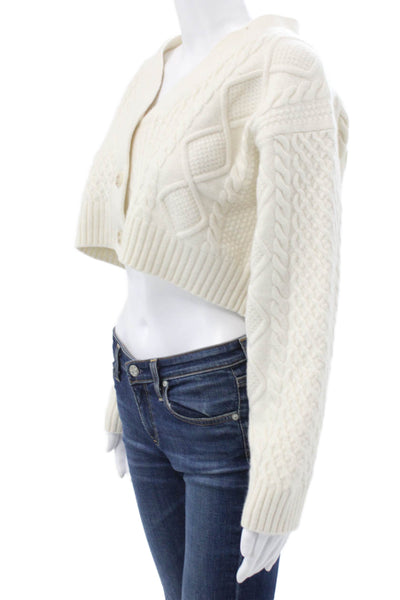 Sunday Best Womens V-Neck Merino Wool Cardigan Ivory Long Sleeve Size M