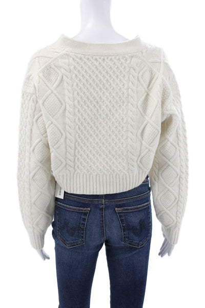Sunday Best Womens V-Neck Merino Wool Cardigan Ivory Long Sleeve Size M