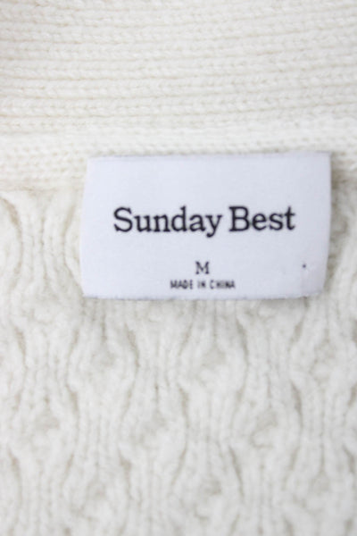 Sunday Best Womens V-Neck Merino Wool Cardigan Ivory Long Sleeve Size M