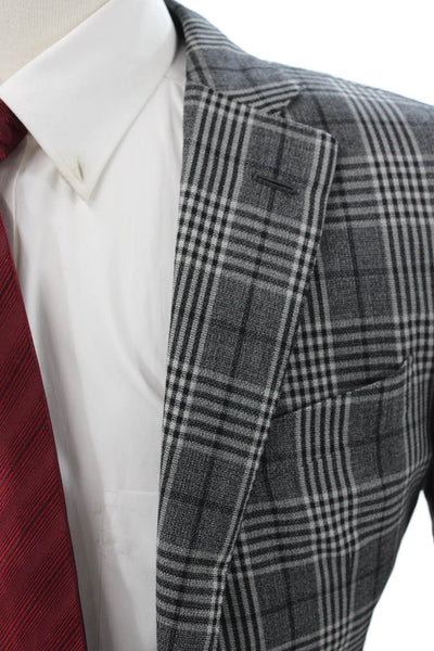 Scuderi Mens Plaid Gray Blazer Button Size 46