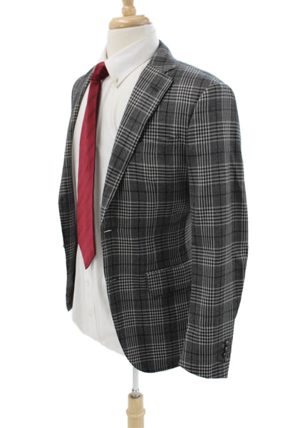 Scuderi Mens Plaid Gray Blazer Button Size 46