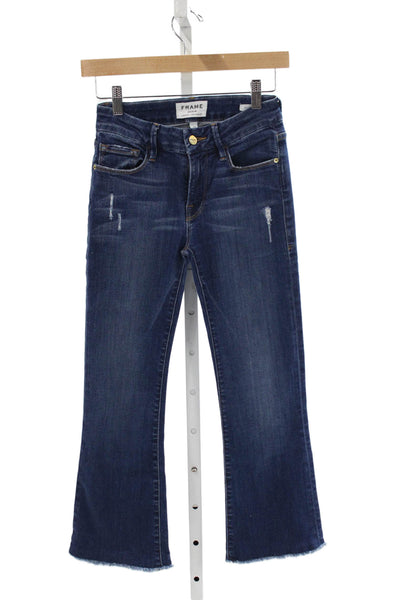 Frame Unisex Adults Flared Jeans Blue Mid Rise Distressed Size 24