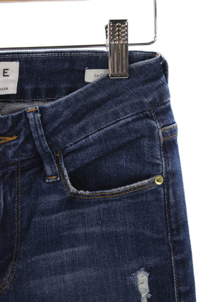 Frame Unisex Adults Flared Jeans Blue Mid Rise Distressed Size 24