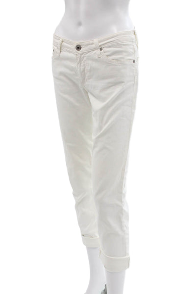 AG Womens Cropped White Jeans Cotton Blend Button Fly Size 27