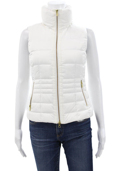 Lilly Pulitzer Womens White Puffer Vest Zip Tropical Polyester Size 2XS
