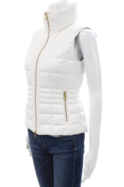 Lilly Pulitzer Womens White Puffer Vest Zip Tropical Polyester Size 2XS