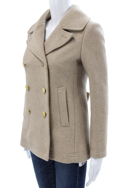 J Crew Women Pea Coat Beige 79% Wool 21% Nylon Collared Long Sleeve Size 2P