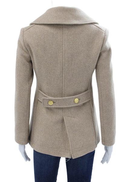 J Crew Women Pea Coat Beige 79% Wool 21% Nylon Collared Long Sleeve Size 2P